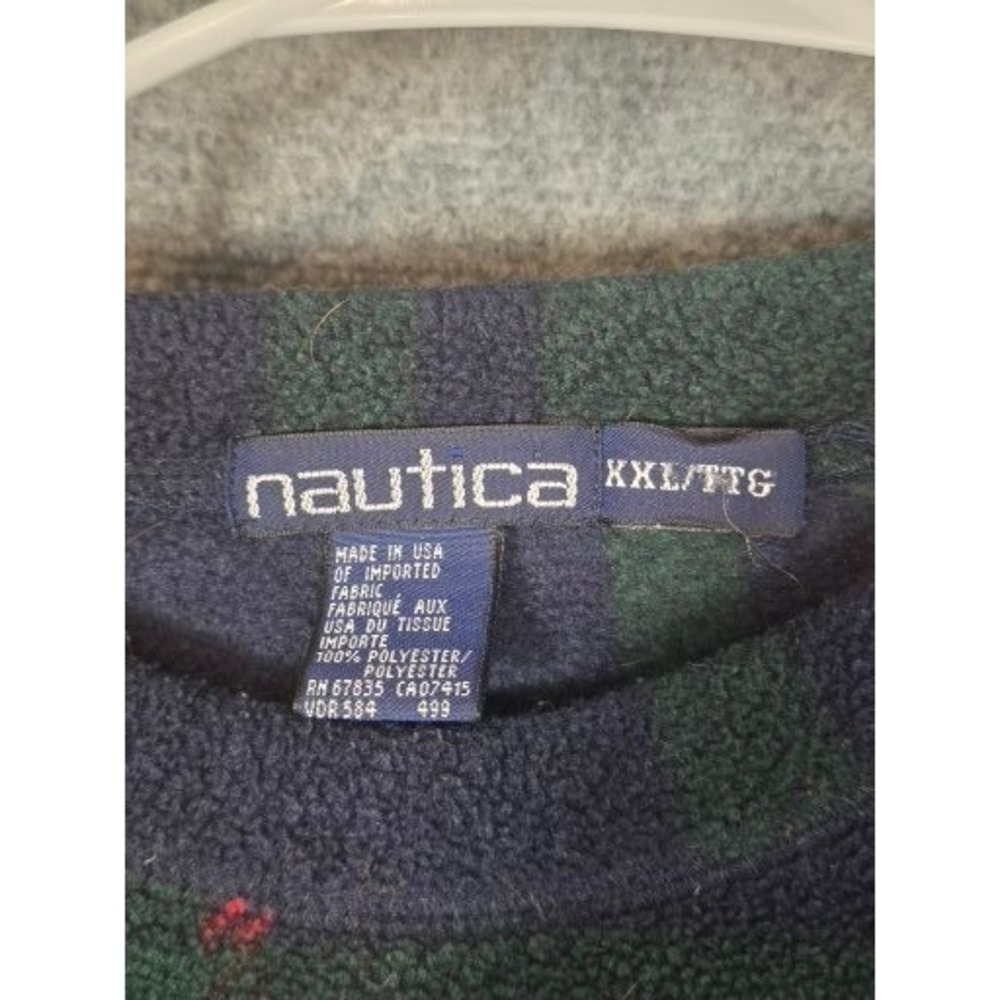 VTG Nautica Plaid Fleece Pullover Sweatshirt XXL Mens Green Navy Red Yellow Logo - Picture 3 of 9